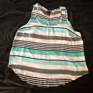 Striped Sleeveless Top - Teal, Black, and White